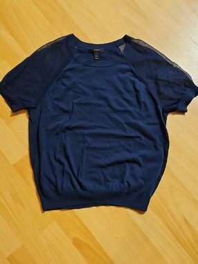 4/$10 J. Crew Navy Short Sleeve Top with Sheer Shoulders